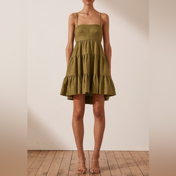 SOLD Shona Joy Lucille Tiered Mini Dress in Cumin - Picture 7 of 15